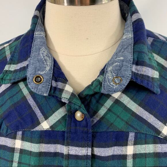 Jachs Girlfriend Stretch Plaid Flannel Button Down Shirt Womens Large - Picture 8 of 11